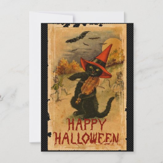 Carte Joyeux Halloween Chat noir Jouer des chauves-souri (Devant)