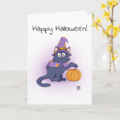 Carte Joyeux Halloween | Chat sorcier (Fleur jaune)