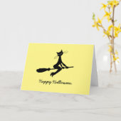 Carte Joyeux Halloween, Chat Sur Broomstick (Fleur jaune)