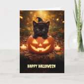 Carte Joyeux Halloween Chaton Noir Mignon (Devant)