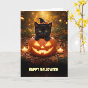 Carte Joyeux Halloween Chaton Noir Mignon