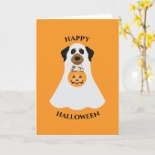 Carte Joyeux Halloween Chien Fantôme (Fleur jaune)