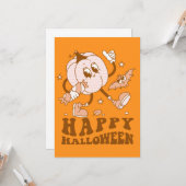 Carte Joyeux Halloween| Citrouille à pois rétro (Devant/Arrière en situation)