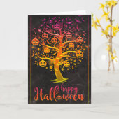 Carte Joyeux Halloween Citrouille Arbre (Fleur jaune)