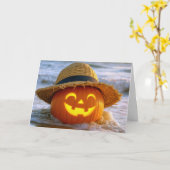 Carte Joyeux Halloween Citrouille de plage (Fleur jaune)