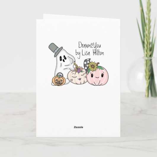 Carte Joyeux Halloween | Citrouille Rose et Points   (Dos)