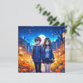 Carte Joyeux Halloween | Couple Anime Poignées (Debout devant)