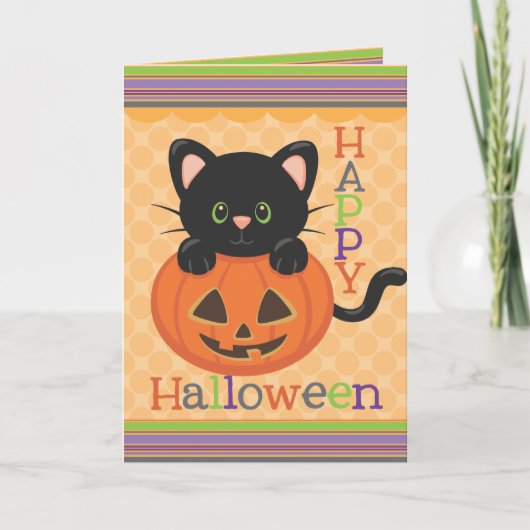 Carte Joyeux Halloween Cute Cat Jack o' Lantern (Devant)