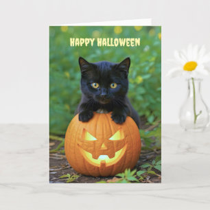 Carte Joyeux Halloween Cute Little Black Kitten