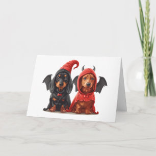 Carte Joyeux Halloween Dachshund Chiens Devil Bat