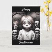 Carte Joyeux Halloween | Enfant Déplaisant avec ours en  (Fleur jaune)