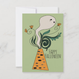 Carte Joyeux Halloween Fantôme Floral Doodle