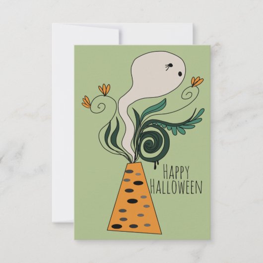 Carte Joyeux Halloween Fantôme vert Doodle Floral (Devant)