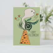 Carte Joyeux Halloween Fantôme vert Doodle Floral (Debout devant)
