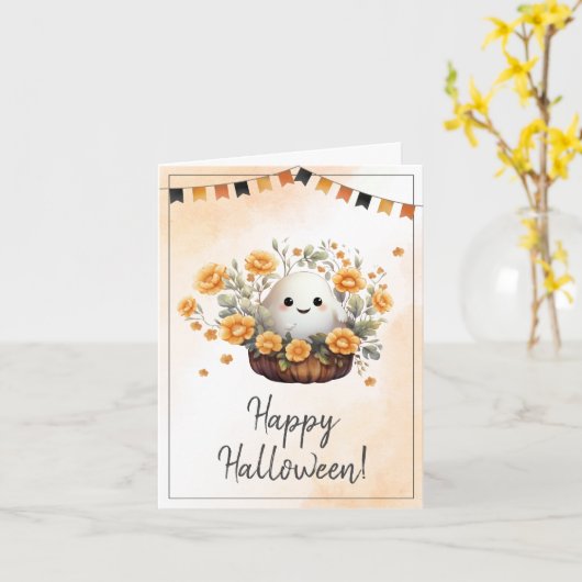 Carte Joyeux Halloween Ghost (Fleur jaune)