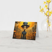 Carte Joyeux Halloween gothique sorcière design (Fleur jaune)