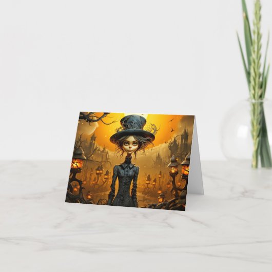 Carte Joyeux Halloween gothique sorcière design (Devant)