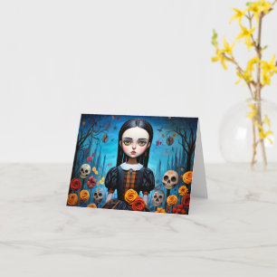 Carte Joyeux Halloween gothique sorcière fille Illustrat