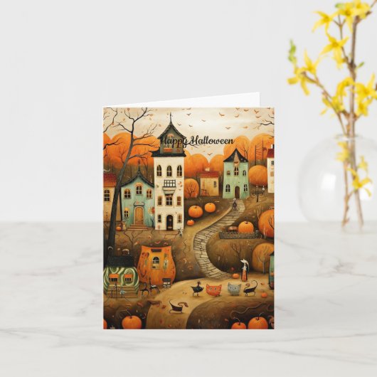 Carte Joyeux Halloween illustration colorée (Fleur jaune)