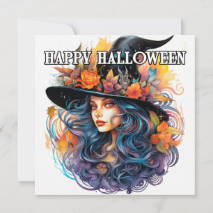 Carte Joyeux Halloween Illustration de sorcière d'auto