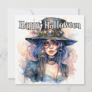 Carte Joyeux Halloween   Illustration de sorcière Steamp