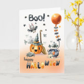 Carte Joyeux Halloween. Jack O'Lantern et Little Bat (Fleur jaune)