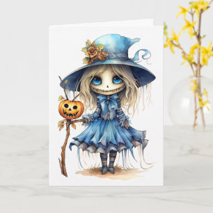 Carte Joyeux Halloween   Jolie petite sorcière poupée