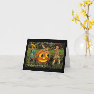 Carte Joyeux Halloween les garçons Citrouille lumineuse