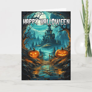 Carte Joyeux Halloween Maison Éffrayante hantée