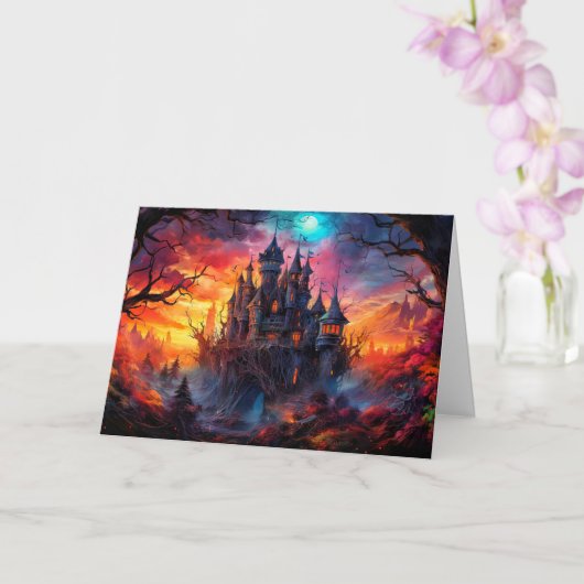 Carte Joyeux Halloween | Maison hantée (Orchidée)