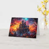 Carte Joyeux Halloween | Maison hantée (Fleur jaune)