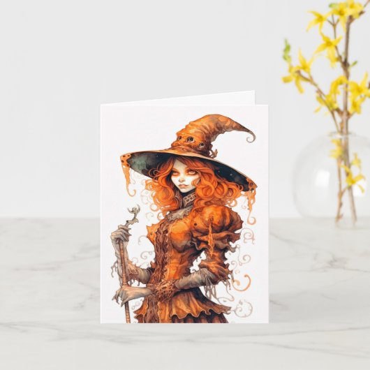 Carte Joyeux Halloween Majestic Witch Art (Fleur jaune)
