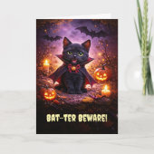 Carte Joyeux Halloween Mignon Chaton Vampire Chat avec C (Devant)