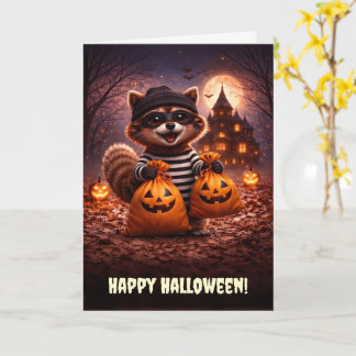 Carte Joyeux Halloween Mignon et Amusant Raton laveur Fr