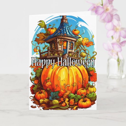 Carte Joyeux Halloween | Mignonne Maison Hantée (Orchidée)