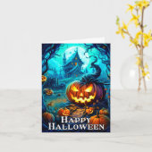 Carte Joyeux Halloween Mischievous brillant Citrouilles (Fleur jaune)