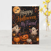 Carte Joyeux Halloween Mon Ami (Fleur jaune)