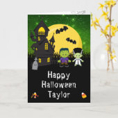 Carte Joyeux Halloween Monstres Green (Fleur jaune)