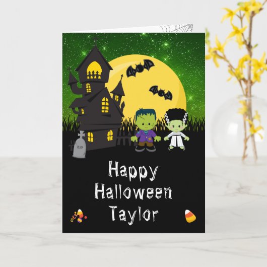Carte Joyeux Halloween Monstres Green (Fleur jaune)