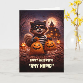 Carte Joyeux Halloween Nom Personnalisé Raton Laveur Mig