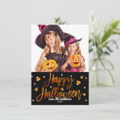Carte Joyeux Halloween Orange Feuille Moderne Écriture P (Debout devant)