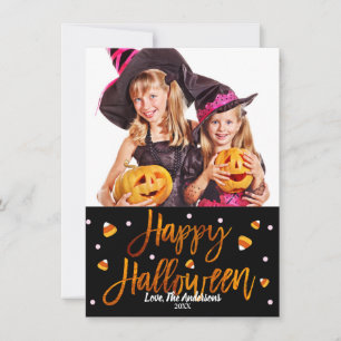 Carte Joyeux Halloween Orange Feuille Moderne Écriture P