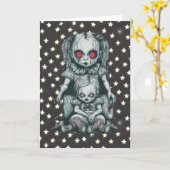 Carte Joyeux Halloween poupées effrayantes (Fleur jaune)