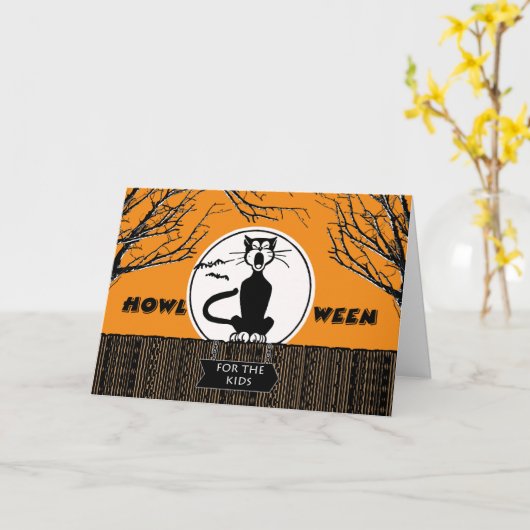 Carte Joyeux Halloween pour les enfants, Chat Scaredy (Fleur jaune)