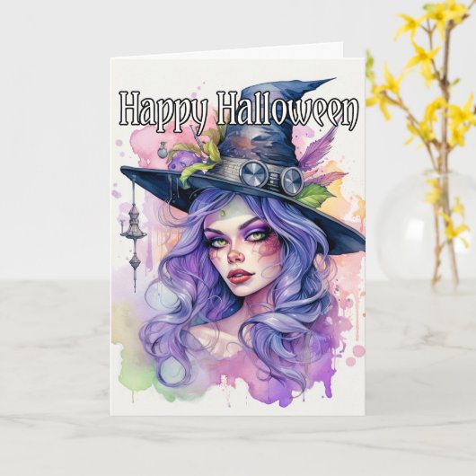 Carte Joyeux Halloween | Salem Witch (Fleur jaune)