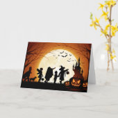 Carte Joyeux Halloween Silhouette enfants (Fleur jaune)