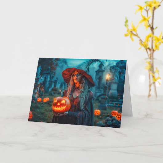 Carte Joyeux Halloween | Sinister Witch (Fleur jaune)