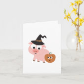 Carte Joyeux Halloween Sorcière Cochon (Fleur jaune)