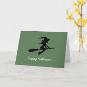 Carte Joyeux Halloween, Sorcière Sur Broomstick (Fleur jaune)