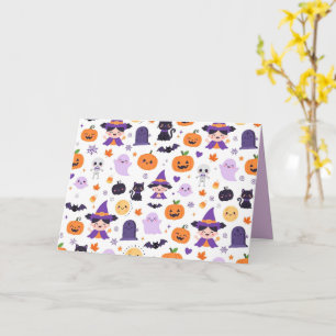 Carte Joyeux Halloween Sorcières Fantômes Chats Chauves-